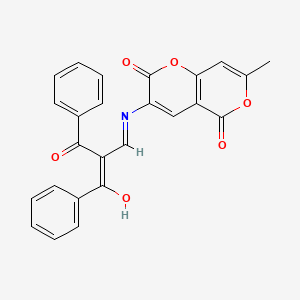 molecular formula C25H17NO6 B13051472 3-[(2-benzoyl-3-oxo-3-phenylprop-1-en-1-yl)amino]-7-methyl-2H,5H-pyrano[4,3-b]pyran-2,5-dione 