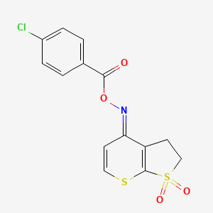 molecular formula C14H10ClNO4S2 B13051485 4-(((4-Chlorobenzoyl)oxy)imino)-2,3-dihydro-4H-thieno[2,3-b]thiopyran 1,1-dioxide 