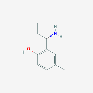 molecular formula C10H15NO B13052013 2-((1S)-1-Aminopropyl)-4-methylphenol 