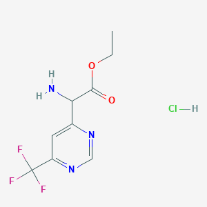 molecular formula C9H11ClF3N3O2 B13052020 Ethyl 2-amino-2-[6-(trifluoromethyl)pyrimidin-4-yl]acetate;hydrochloride 