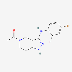 molecular formula C14H14BrFN4O B13052383 1-(3-((4-Bromo-2-fluorophenyl)amino)-1,4,6,7-tetrahydro-5H-pyrazolo[4,3-C]pyridin-5-YL)ethan-1-one 