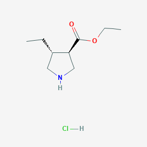 molecular formula C9H18ClNO2 B13052456 Ethyltrans-4-ethylpyrrolidine-3-carboxylatehcl 