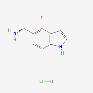 molecular formula C11H14ClFN2 B13052518 (R)-1-(4-Fluoro-2-methyl-1H-indol-5-YL)ethan-1-amine hcl 