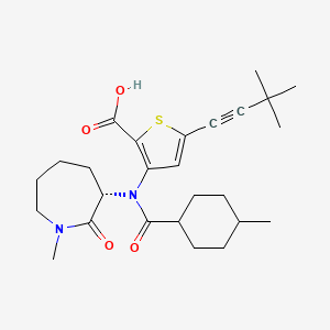 5-(3,3-Dimethylbut-1-YN-1-YL)-3-((1R,4S)-4-methyl-N-((S)-1-methyl-2-oxoazepan-3-YL)cyclohexane-1-carboxamido)thiophene-2-carboxylic acid