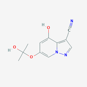 molecular formula C11H11N3O3 B13052669 4-Hydroxy-6-(1-hydroxy-1-methyl-ethoxy)pyrazolo[1,5-A]pyridine-3-carbonitrile 