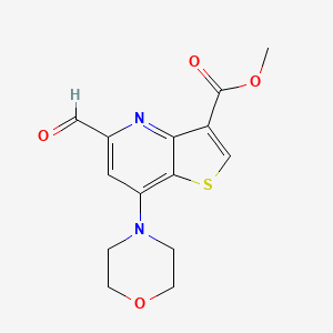 molecular formula C14H14N2O4S B13052732 5-Ethyl3-methyl7-morpholinothieno[3,2-b]pyridine-3,5-dicarboxylate 