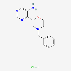 molecular formula C15H19ClN4O B13052748 4-(4-Benzylmorpholin-2-YL)pyrimidin-5-amine hcl 