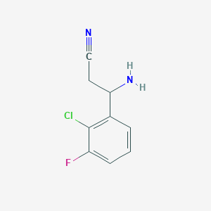 molecular formula C9H8ClFN2 B13052755 3-Amino-3-(2-chloro-3-fluorophenyl)propanenitrile 