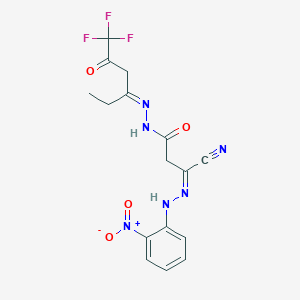 (E)-N-(2-nitrophenyl)-1-{N'-[(3E)-6,6,6-trifluoro-5-oxohexan-3-ylidene]hydrazinecarbonyl}methanecarbohydrazonoylcyanide