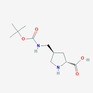 molecular formula C11H20N2O4 B13052982 (2R,4S)-4-(((Tert-butoxycarbonyl)amino)methyl)pyrrolidine-2-carboxylic acid 