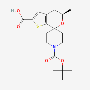 molecular formula C18H25NO5S B13053089 (R)-1-(Tert-butoxycarbonyl)-5'-methyl-4',5'-dihydrospiro[piperidine-4,7'-thieno[2,3-C]pyran]-2'-carboxylic acid 