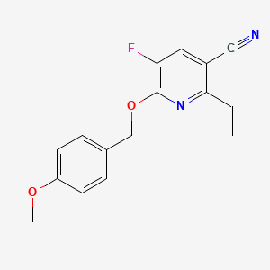 molecular formula C16H13FN2O2 B13053151 5-Fluoro-6-((4-methoxybenzyl)oxy)-2-vinylnicotinonitrile 