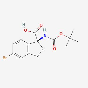 molecular formula C15H18BrNO4 B13053154 (S)-5-Bromo-1-((tert-butoxycarbonyl)amino)-2,3-dihydro-1H-indene-1-carboxylic acid 