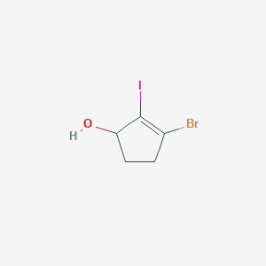 molecular formula C5H6BrIO B13053490 3-Bromo-2-iodocyclopent-2-en-1-ol 