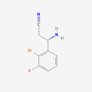 molecular formula C9H8BrFN2 B13053517 (3S)-3-Amino-3-(2-bromo-3-fluorophenyl)propanenitrile 