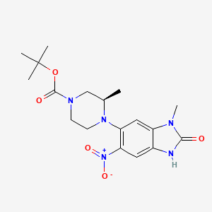 molecular formula C18H25N5O5 B13053681 Tert-butyl (R)-3-methyl-4-(3-methyl-6-nitro-2-oxo-2,3-dihydro-1H-benzo[D]imidazol-5-YL)piperazine-1-carboxylate 