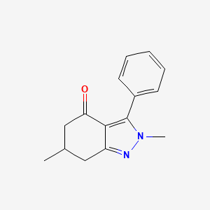 molecular formula C15H16N2O B13053892 2,6-Dimethyl-3-phenyl-2,5,6,7-tetrahydro-4H-indazol-4-one 