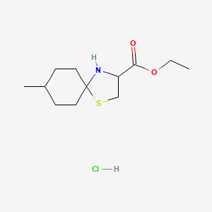 molecular formula C12H22ClNO2S B13054004 Ethyl8-methyl-1-thia-4-azaspiro[4.5]decane-3-carboxylatehydrochloride 