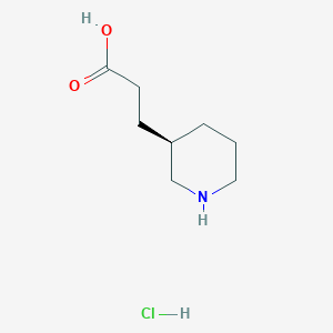 molecular formula C8H16ClNO2 B13054379 (R)-3-(Piperidin-3-YL)propanoic acid hcl 