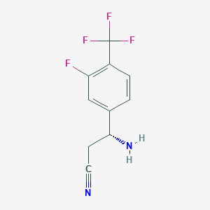 molecular formula C10H8F4N2 B13054514 (3R)-3-Amino-3-[3-fluoro-4-(trifluoromethyl)phenyl]propanenitrile 