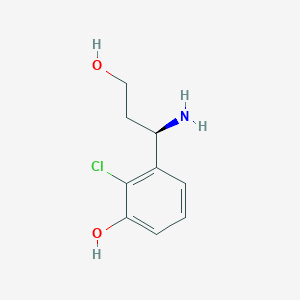 molecular formula C9H12ClNO2 B13054564 3-((1R)-1-Amino-3-hydroxypropyl)-2-chlorophenol 