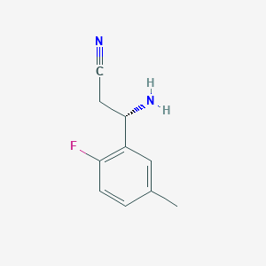 molecular formula C10H11FN2 B13054924 (3S)-3-Amino-3-(2-fluoro-5-methylphenyl)propanenitrile 