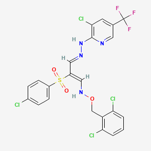 molecular formula C22H15Cl4F3N4O3S B13055027 3-chloro-2-{2-[(1E,3E)-2-(4-chlorobenzenesulfonyl)-3-{[(2,6-dichlorophenyl)methoxy]imino}prop-1-en-1-yl]hydrazin-1-yl}-5-(trifluoromethyl)pyridine 