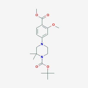 molecular formula C20H30N2O5 B13055062 Tert-butyl 4-(3-methoxy-4-(methoxycarbonyl)phenyl)-2,2-dimethylpiperazine-1-carboxylate 