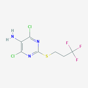 molecular formula C7H6Cl2F3N3S B13055176 4,6-Dichloro-2-((3,3,3-trifluoropropyl)thio)pyrimidin-5-amine 