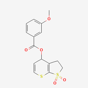 molecular formula C15H14O5S2 B13055539 1,1-Dioxido-2,3-dihydro-4H-thieno[2,3-b]thiopyran-4-yl 3-methoxybenzoate 