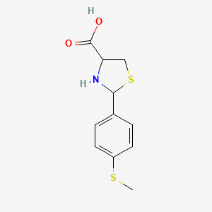 molecular formula C11H13NO2S2 B1305556 2-[4-(Methylsulfanyl)phenyl]-1,3-thiazolidine-4-carboxylic acid CAS No. 342608-39-3