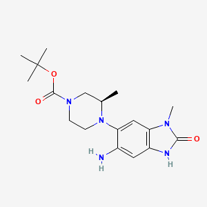 molecular formula C18H27N5O3 B13055580 Tert-butyl (R)-4-(6-amino-3-methyl-2-oxo-2,3-dihydro-1H-benzo[D]imidazol-5-YL)-3-methylpiperazine-1-carboxylate 