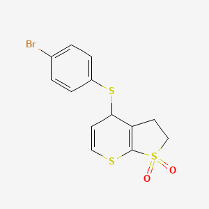 molecular formula C13H11BrO2S3 B13055583 4-((4-Bromophenyl)thio)-2,3-dihydro-4H-thieno[2,3-b]thiopyran 1,1-dioxide 