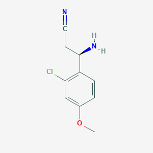 molecular formula C10H11ClN2O B13055758 (3R)-3-Amino-3-(2-chloro-4-methoxyphenyl)propanenitrile 