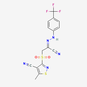 (E)-1-[(4-cyano-5-methyl-1,2-thiazol-3-yl)sulfonyl]-N-[4-(trifluoromethyl)phenyl]methanecarbohydrazonoylcyanide