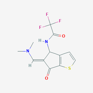 molecular formula C12H11F3N2O2S B13055931 N-{5-[(dimethylamino)methylidene]-6-oxo-4H,5H,6H-cyclopenta[b]thiophen-4-yl}-2,2,2-trifluoroacetamide 