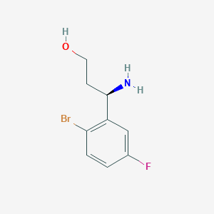 molecular formula C9H11BrFNO B13055965 (R)-3-Amino-3-(2-bromo-5-fluorophenyl)propan-1-OL 