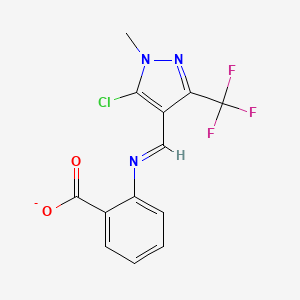 molecular formula C13H8ClF3N3O2- B13056185 (E)-{[5-chloro-1-methyl-3-(trifluoromethyl)-1H-pyrazol-4-yl]methylidene}aminobenzoate 