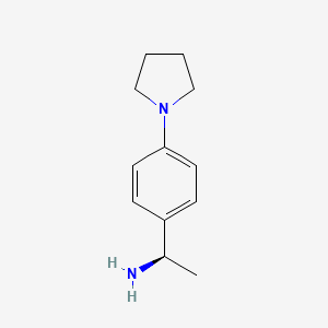 molecular formula C12H18N2 B13056319 (1R)-1-(4-Pyrrolidinylphenyl)ethylamine 