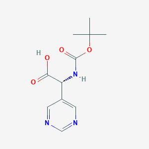 molecular formula C11H15N3O4 B13056346 (2R)-2-{[(tert-butoxy)carbonyl]amino}-2-(pyrimidin-5-yl)aceticacid 