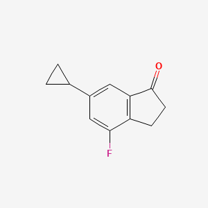 molecular formula C12H11FO B13056436 6-Cyclopropyl-4-fluoro-2,3-dihydro-1H-inden-1-one 