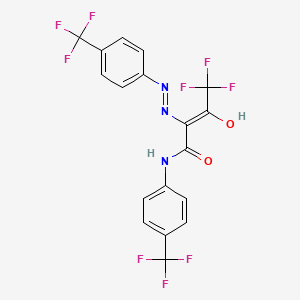 molecular formula C18H10F9N3O2 B13056539 4,4,4-trifluoro-3-oxo-N-[4-(trifluoromethyl)phenyl]-2-{(Z)-2-[4-(trifluoromethyl)phenyl]hydrazono}butanamide 