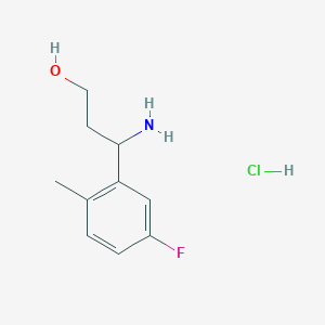 molecular formula C10H15ClFNO B13056672 3-Amino-3-(5-fluoro-2-methylphenyl)propan-1-OL hcl 