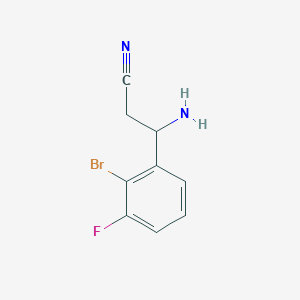 molecular formula C9H8BrFN2 B13056721 3-Amino-3-(2-bromo-3-fluorophenyl)propanenitrile 