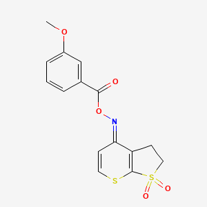 molecular formula C15H13NO5S2 B13056750 [(4E)-1,1-dioxo-2H,3H,4H-1lambda6-thieno[2,3-b]thiopyran-4-ylidene]amino3-methoxybenzoate 