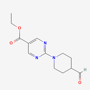 molecular formula C13H17N3O3 B13056792 Ethyl 2-(4-formylpiperidin-1-yl)pyrimidine-5-carboxylate 