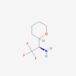 molecular formula C7H12F3NO B13056848 (1R)-2,2,2-Trifluoro-1-(tetrahydro-2H-pyran-2-YL)ethan-1-amine 