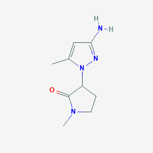 molecular formula C9H14N4O B13056907 3-(3-Amino-5-methyl-1H-pyrazol-1-yl)-1-methylpyrrolidin-2-one 