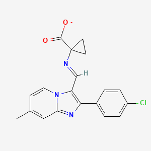 molecular formula C19H15ClN3O2- B13056919 (E)-{[2-(4-chlorophenyl)-7-methylimidazo[1,2-a]pyridin-3-yl]methylidene}aminocyclopropanecarboxylate 