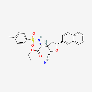 molecular formula C26H26N2O5S B13056923 Ethyl (R)-2-((2S,3R,5R)-2-cyano-5-(naphthalen-2-YL)tetrahydrofuran-3-YL)-2-((4-methylphenyl)sulfonamido)acetate 